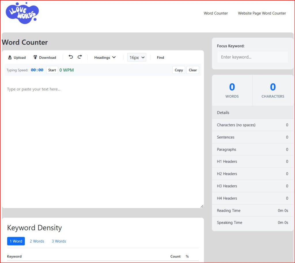 ILoveWords.io best free word counter tool online